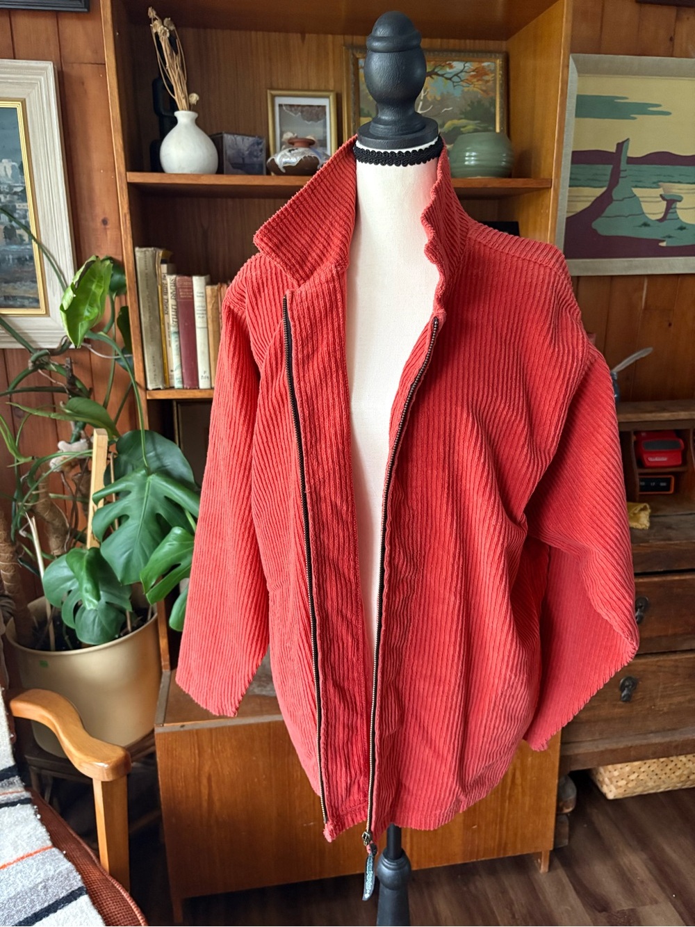 90s Vintage Granola Girl Thick Cord Zip Front Jacket XL